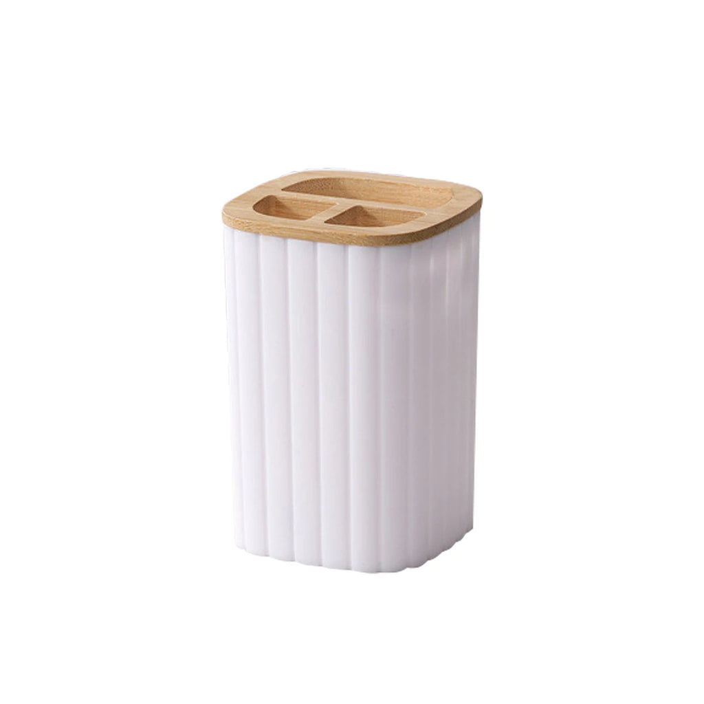 Bathroom Set Soap Dispenser Toothbrush Cup and Bamboo Tray Set Countertop Toiletries Storage Set for Farmhouse Bathroom Decor