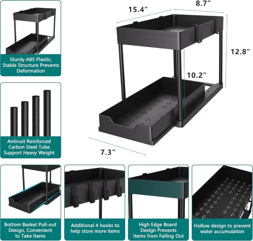 Kitchen Storage Under Sink Organizer 2 Layer Pull Out Multifunctional Drawer Shelf Organizer Bathroom Desktop Cabinet Rack