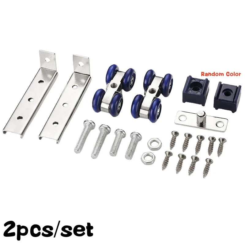 2Pcs/Set 4 Wheels Sliding Door Rollers Hardware Slide Doors Pulley Wardrobe Closet Wood Door Hanging Wheels Rail Track Pulley