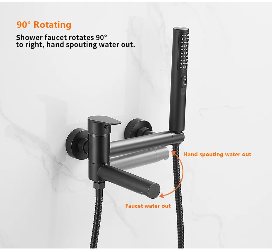 Bathtub Faucets Modern Black Bath Shower Set Unique Design of Rotating nozzle Mixer Tap Wall Mounted For Bathroom WF-877909