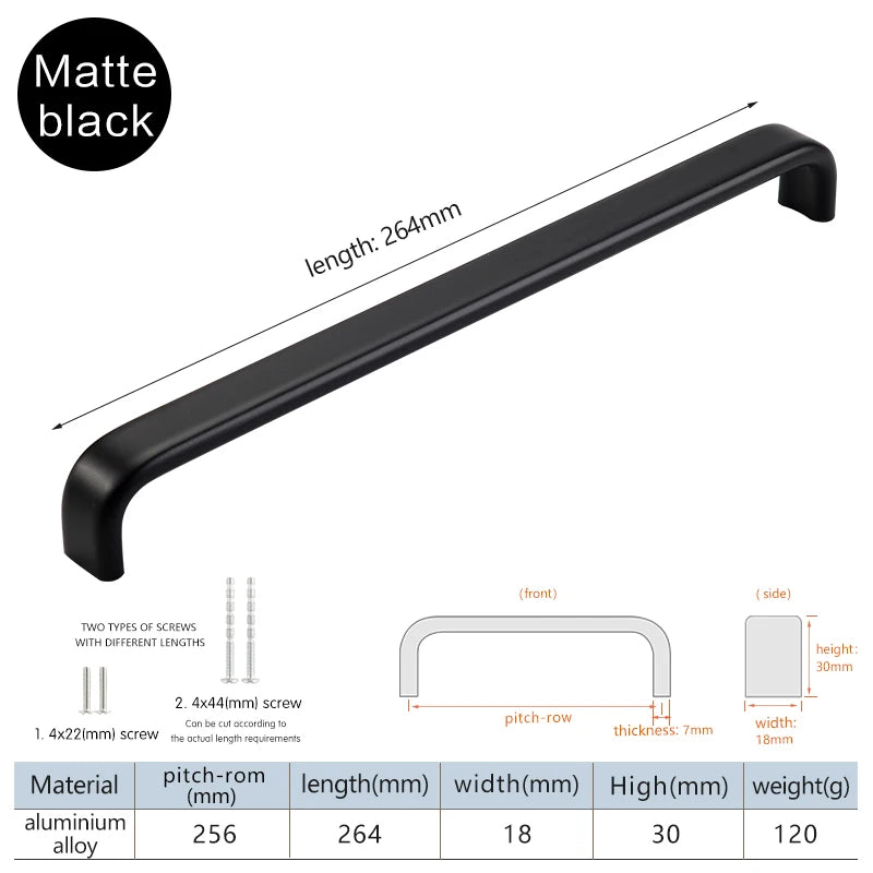 Modern Furniture Handles Black Wardrobe Door Pulls Silver Long Drawer Pulls Bathroom Cabinet Handle Aluminum Alloy Curved Handle