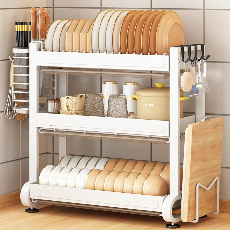 Kitchen Dish Storage Rack, External Hook Plate Organizer, Multi-Function Home Plate Holder, Compact Dish Organizer