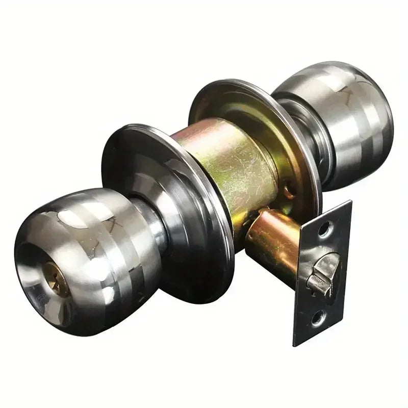 Home  Armored Door Handle With Lock For Room Accessories Stainless Steel Knobs Safety Round Entrance Bedrooms Doorknob Articles