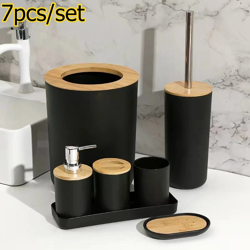7pcs/set Home Bathroom Accessories Set Multipurpose Bathroom Organizer Kit with Toothbrush Holder Soap Dispenser Toilet Brush