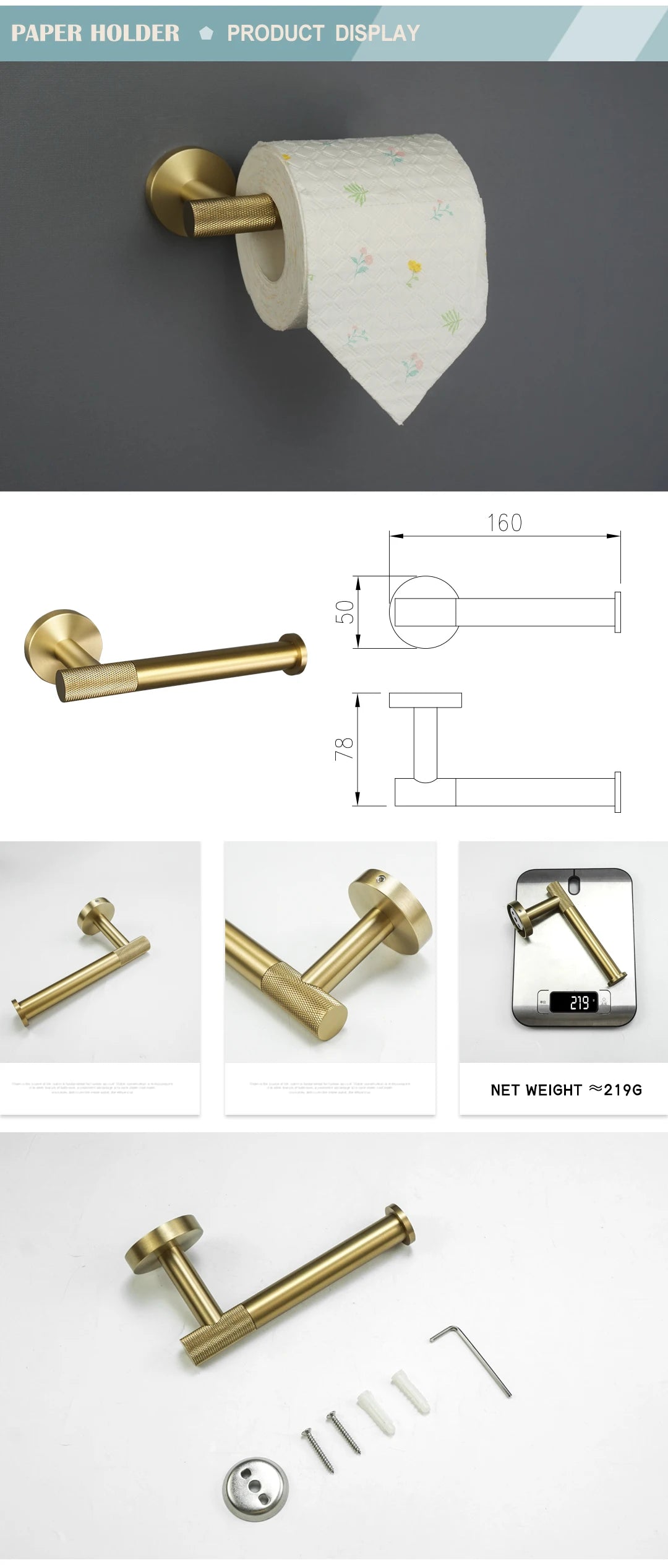Stainless Steel Gold Brushed Bathroom Toilet Accessories Hardware Set Towel Hook Wall Mounted Paper Holder Toilet Brush Holder