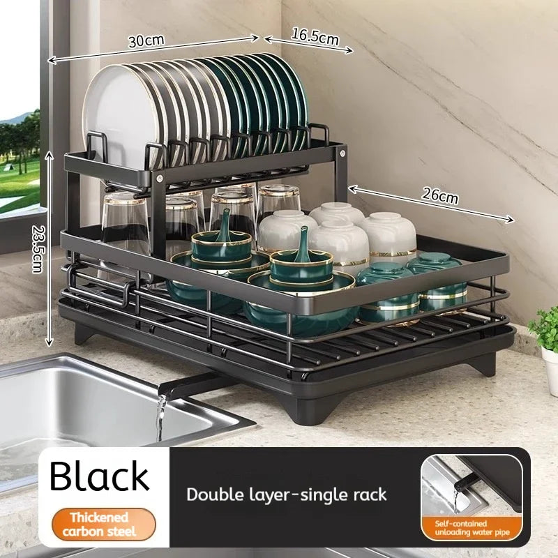 Stainless Steel Adjustable Dish Drying Rack with Drainboard - Over Sink Plate Organizer, Kitchen Storage Rack