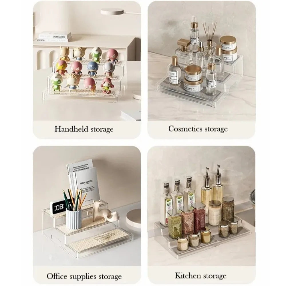 3 Tier Expandable Spice Rack Visible Adjustable Expandable Step Shelf Kitchen Organizer Multi Functional