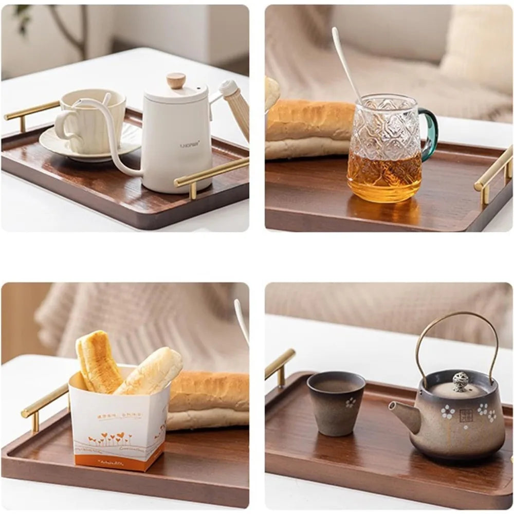 Rectangular Wood Tea Tray Display Plate with Handles Tea Set Cup Storage Plate Household Coffee Dessert Snack Fruit Platter