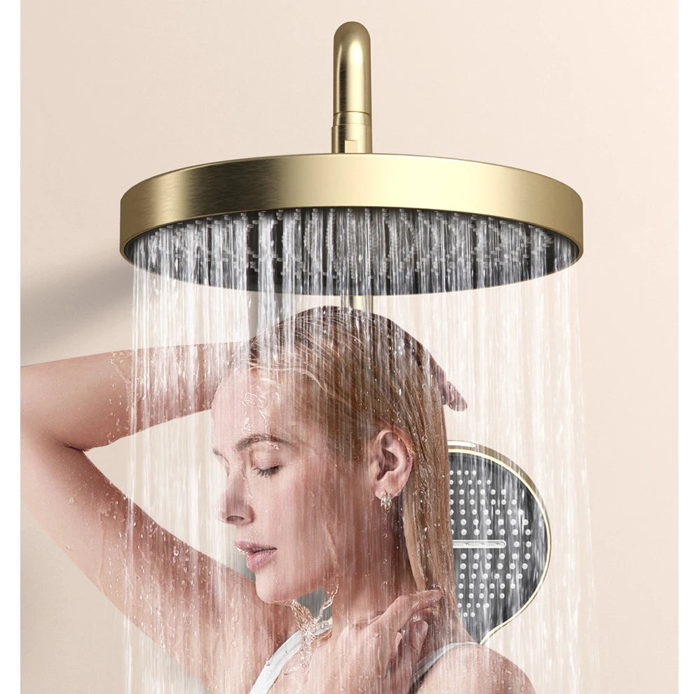 Bathroom Shower System Set Brushed Gold Hot Cold Bathroom Faucet Accessories Rain Shower Head Hot Cold Bathroom Shower Set