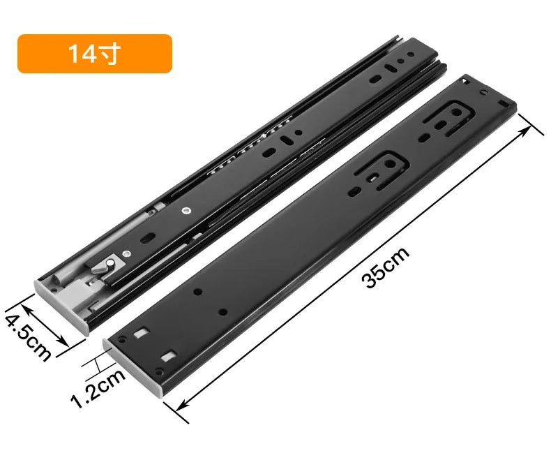Heavy-Duty Soft-Close Drawer Slides - Automatic Three-Section Black Drawer Glide Tracks with Silent Rebound Mechanism