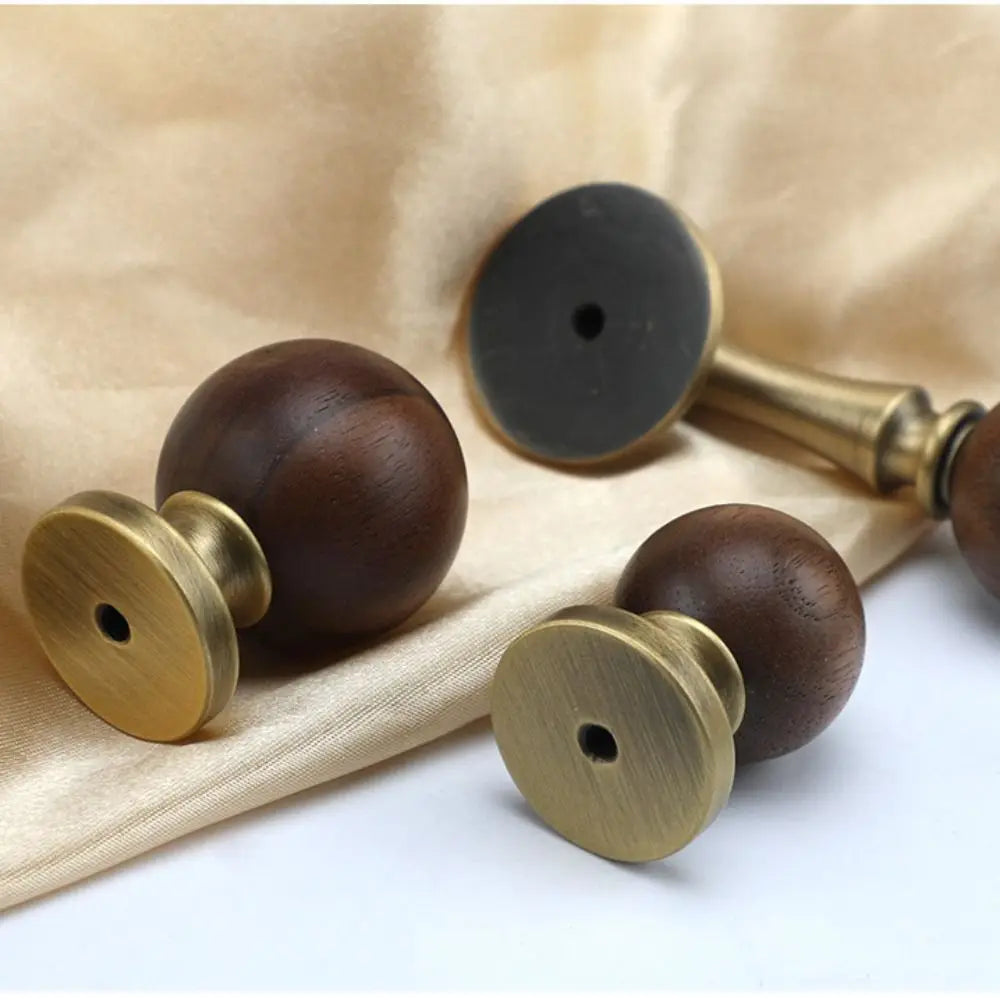 Brass Brass Cabinet Handles Walnut Vintage Design Walnut Knobs European Style Wooden American Retro Knobs Kitchen Cupboard