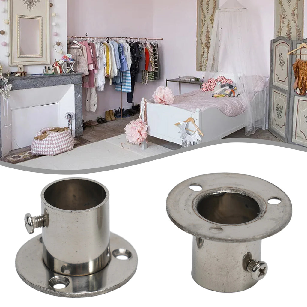 2pc 19-32mm Stainless Steel Wardrobe Support Closet Rod Flange Bracket Clothes Rod For Seat Hanger Pipe Holder