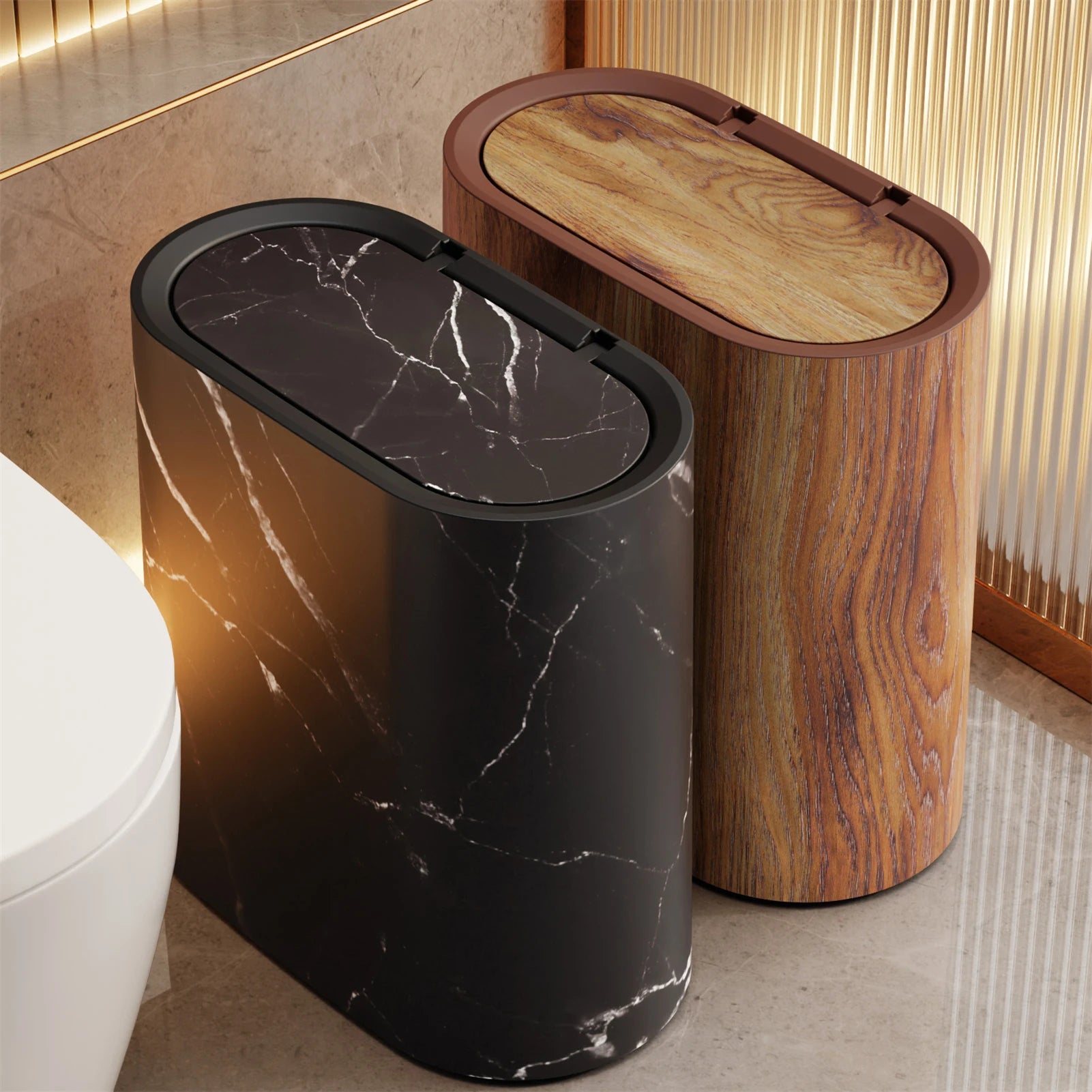 Bathroom Trashcans with Lids Narrow Wastebasket Modern Waste Basket for Home School Office Apartment