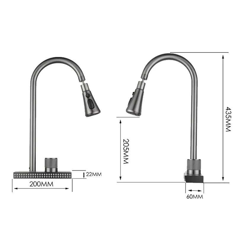 Waterfall Sink Pull Type Kitchen Faucet Hot Cold Mixer Vegetable Wash Tap Basin Multiple Water Outlets Rotation Flying Rain Tap