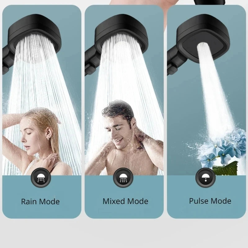 Bathroom Booster Shower Head with Filter, 3 Modes Adjustable Spray, Large Flow High Pressure Handheld Shower Head, Silver Shower