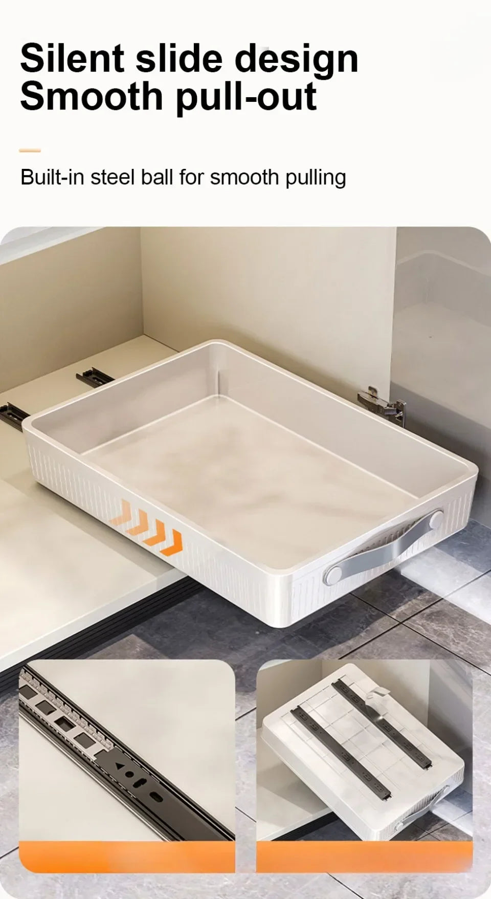 Kitchen Drawer Storage Rack with Slide Rails Pull-out Cabinet Organizer Free Installation Non Punched Easy To Clean Storage Box