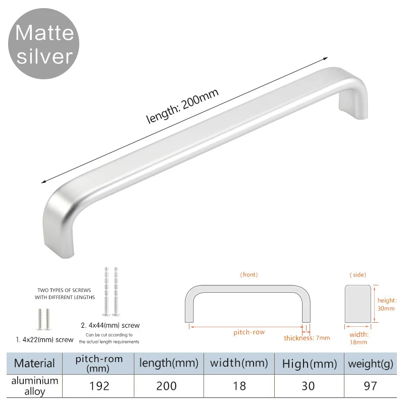 Modern Furniture Handles Black Wardrobe Door Pulls Silver Long Drawer Pulls Bathroom Cabinet Handle Aluminum Alloy Curved Handle