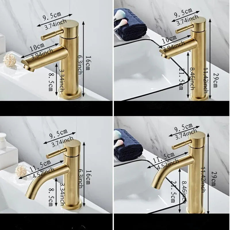 Bathroom Faucets Bathroom Basin Faucet Cold and Hot Water Mixer Sink Tap Single Handle Deck Mounted Brushed Gold Tap