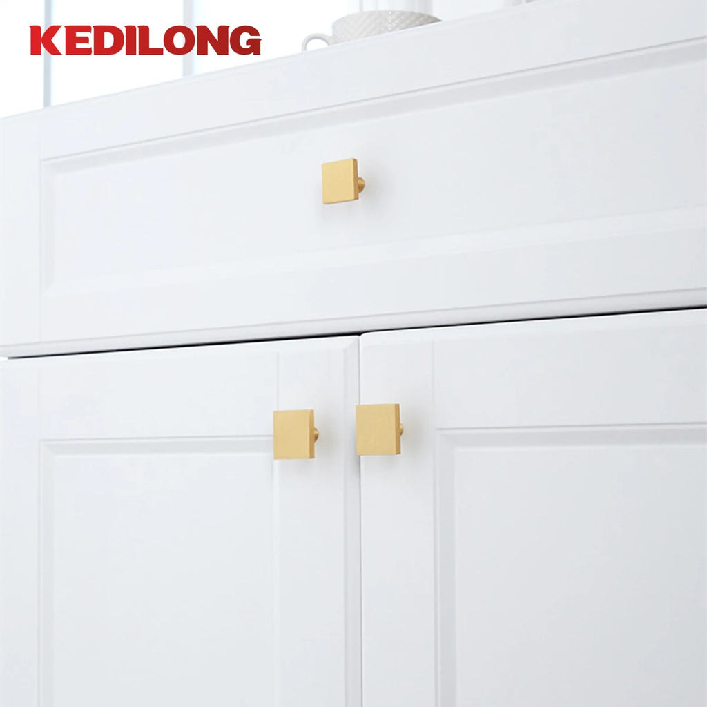 Modern solid brass single hole cabinet door Pull handle Simple wardrobe drawer Cabinet light luxury square knob