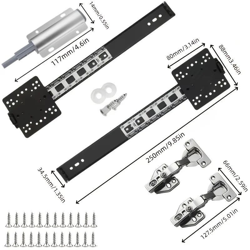 5 Pcs Sliding Door Hardware Kit, Space-Saving Hidden Track&Foldable System with Magnetic Closure for Cabinet, Wardrobe&TV Stand