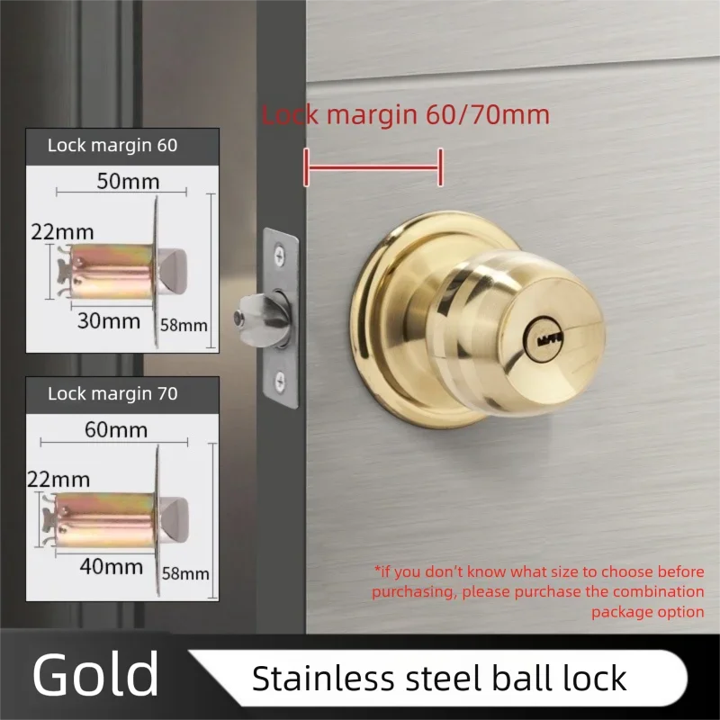 Stainless Round Door Knobs Rotation Lock Knobset Handle with Key for Bedrooms Bathrooms Utility Room Hardware Accessories