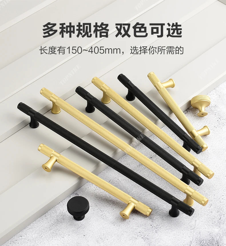 Simple Kitchen Cabinet Wardrobe Door Handles Drawer Knobs and Handles for Furniture Gold Black Knurled Nordic Style