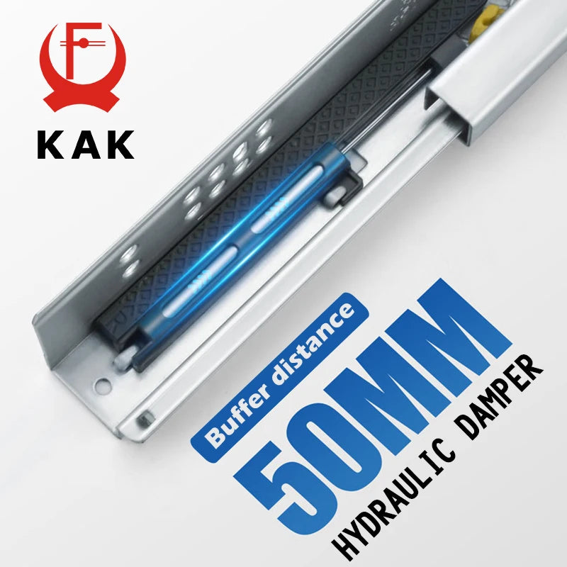 KAK 10"-20" Under Mount Drawer Slide Rails Soft Close 2 Section Hidden Rail Tracks 25KG Drawer Runner Hydraulic Damper Buffer