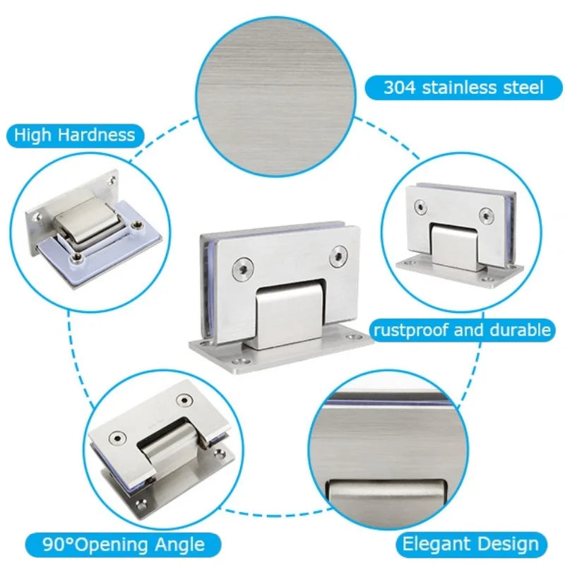 90 Degree Stainless Steel Glass Shower Door Hinges for 8-12mm Frameless Glass Doors Heavy Duty Wall to Glass Bathroom Clamps