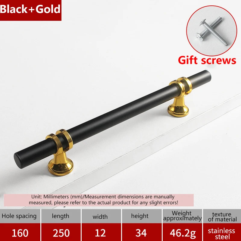 Modern Black Gold Cabinet Handles - Solid Drawer Knobs For Kitchen Furniture With Zinc Alloy Material