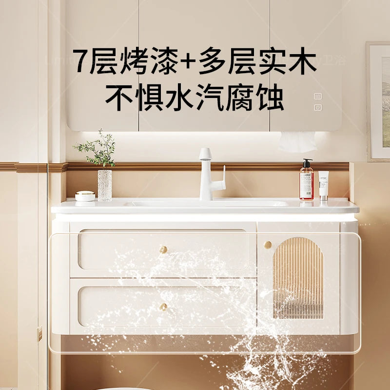 Bathroom cabinet ceramic integrated basin washbasin cabinet combination cream toilet washbasin bathroom cabinet washbasin