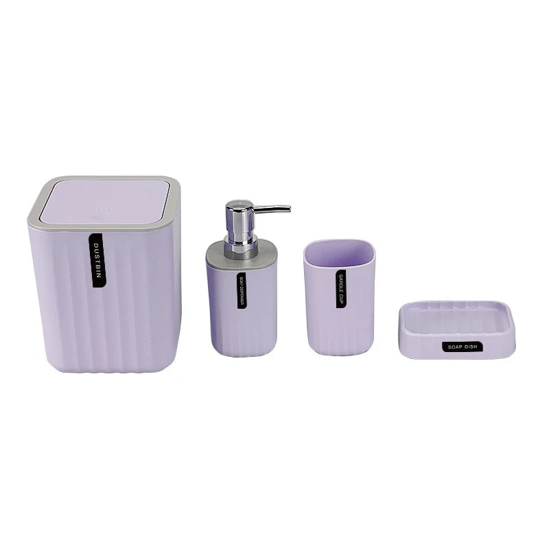 4pcs/set Bathroom Accessories Set, Includes Desktop Trash Can, Soap Dispenser, Toothbrush Holder, Toothbrush Cup, Giftift