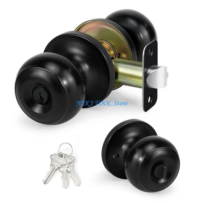 L8RC Zinc Alloy Round Door Knobs Knobset Entrance Lock Interior Door Handles for Hallway, Closet, Bathroom Easy to Install