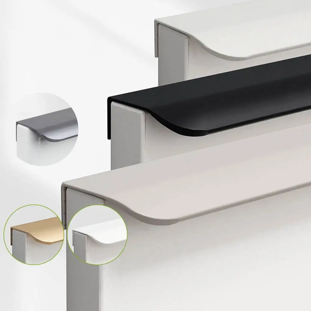 Hidden Minimalist Cabinet Handles for Kitchen Wardrobe | No Drilling Black Edge Pulls | Custom Length 80mm-1200mm Modern Design