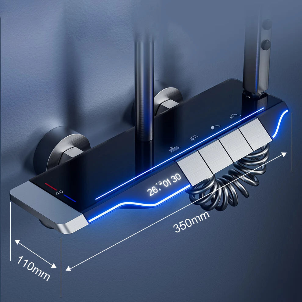 Piano Digital Bathroom Shower Set Senducs Hot Cold Bathroom Mixer Faucets System Brass Gun Grey Digital Piano Shower System