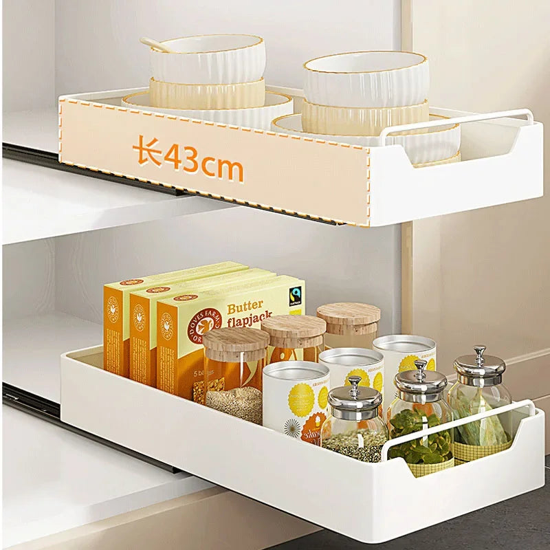 1pc Kitchen Storage Rack with Slide Rails Pull-out Kitchen Drawer Type Storage Tray Spice Box Storage Rack Cabinets Organizer