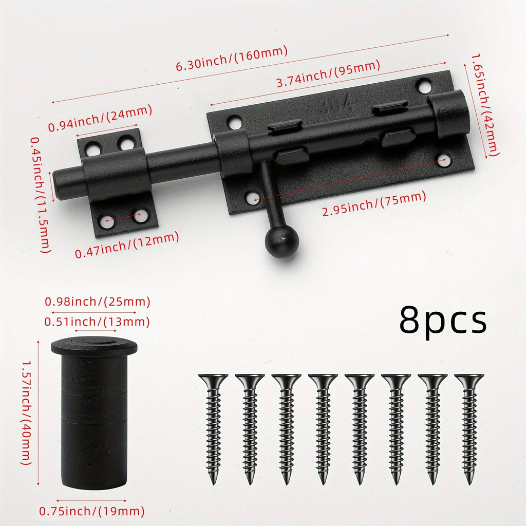 Sliding Bolt Latch Hardware：Cylindrical Bolt Latch，Heavy Solid 304 Stainless Steel，Black Surface，Applicable  Outdoor Latches