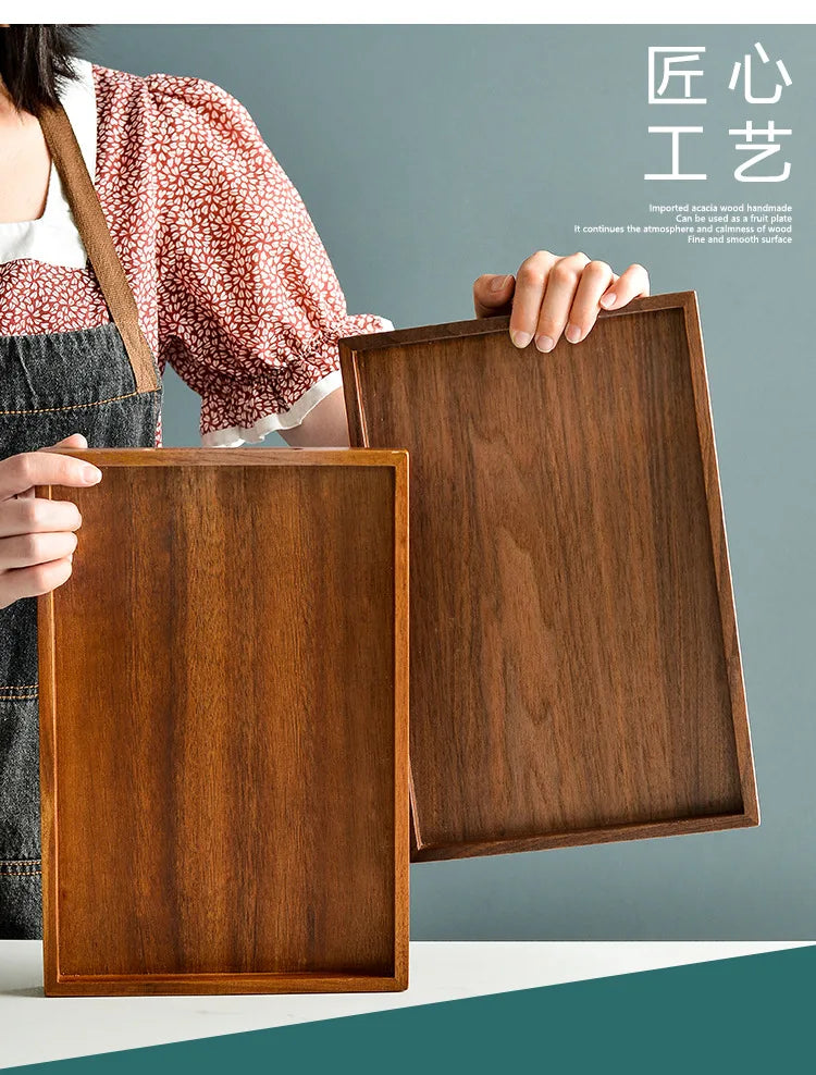 Walnut Wooden Serving Tray Tea Cup Saucer Trays Fruit Plate Storage Pallet Plate Decoration Japanese Food Rectangular Plate