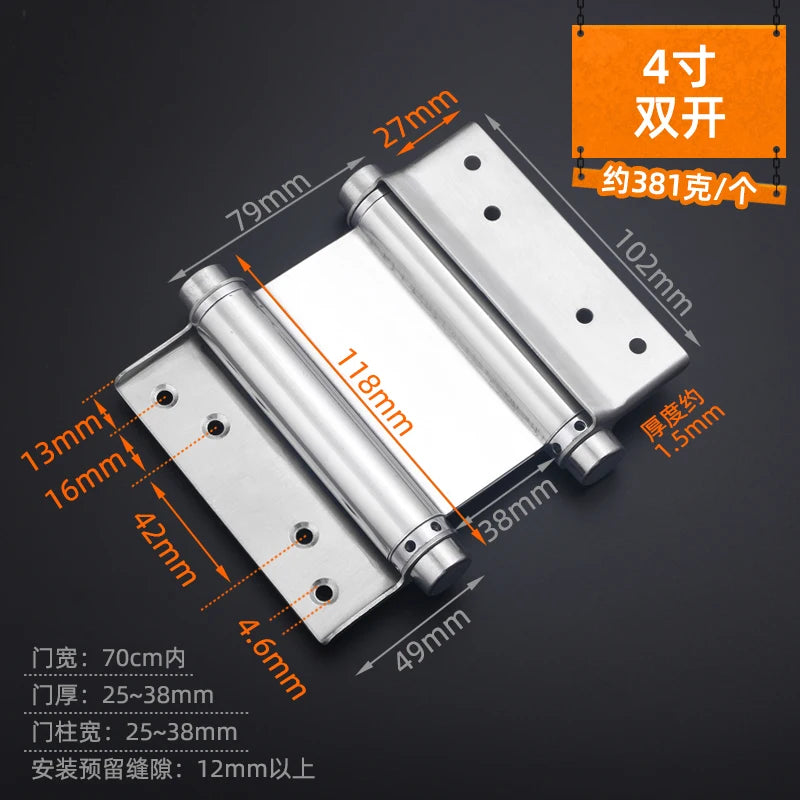 Stainless Steel Automatic Rebound Hinge Invisible Door Self-Closing Door Closer inside and outside Open Two-Way Spring Hinges