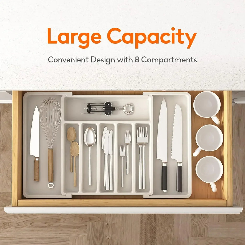 Adjustable Kitchen Storage Organizer Tray – Plastic Multifunctional Drawer Organizer for Kitchen Counter Utensils