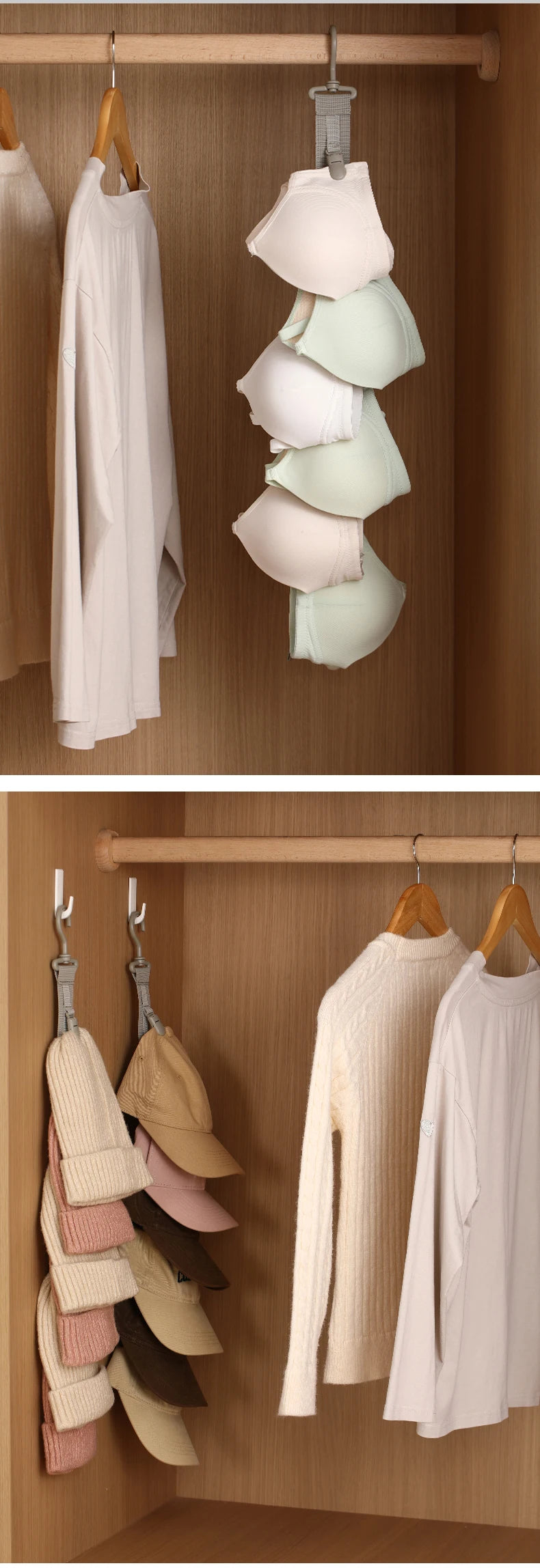 Wardrobe Hat Rack Hanging Rope Hat Storage Clips Hat Organizer Display for Baseball Caps Hat Hanger for Closet Door and Bedroom