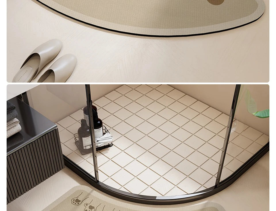 Bathroom Floor Mat Water-absorbing Non-slip Wash-free Carpet Curved Minimalist Beige Bathroom Rug Door Home Decoration Foot Mat