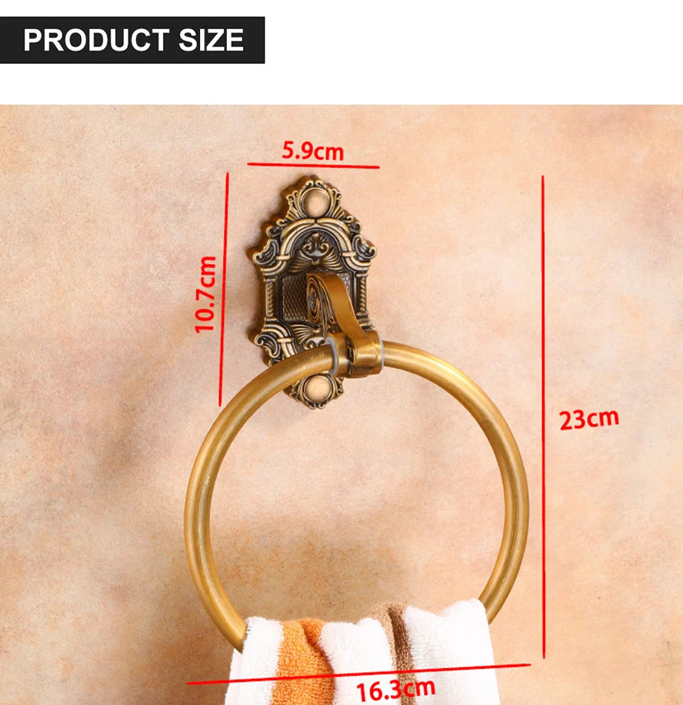 Bathroom Towel holder, Aluminium Wall Mounted Round Antique Brass Towel Ring Towel Holder Classic Bathroom Accessories