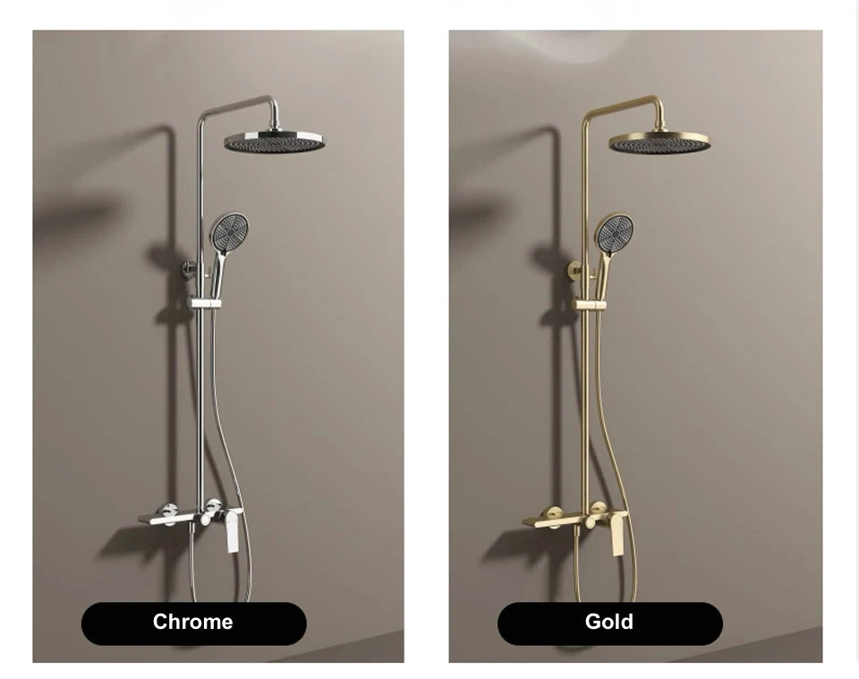 Bathroom Shower System Set Brushed Gold Hot Cold Bathroom Faucet Accessories Rain Shower Head Hot Cold Bathroom Shower Set