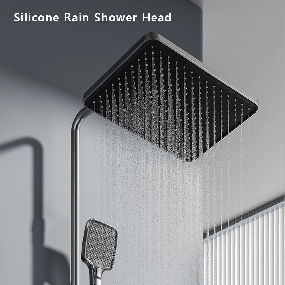 Tempered Glass Panel Rain Bathroom Shower Faucets Set Cold Hot Mixer Taps Rainfall Shower Faucet Complete Bathtub Showers System