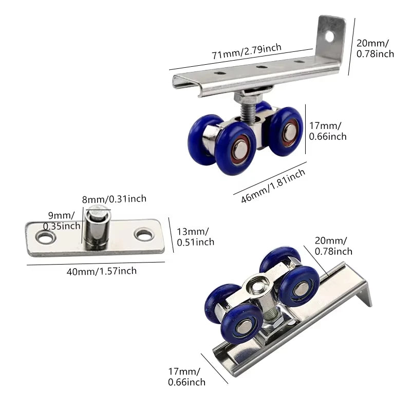 2pcs/set Sliding Door Roller Hardware Slide Doors Pulley 4 Wheels Home Room Wood Door Hanging Wheels Rail Track Pulley
