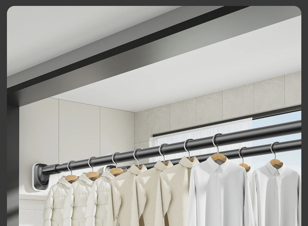 Retractable Clothes Drng Rods Wall Mounted Balcony Batoom Curtain Rods Wardrobe Clothes Hanger Rods No Drilling Required