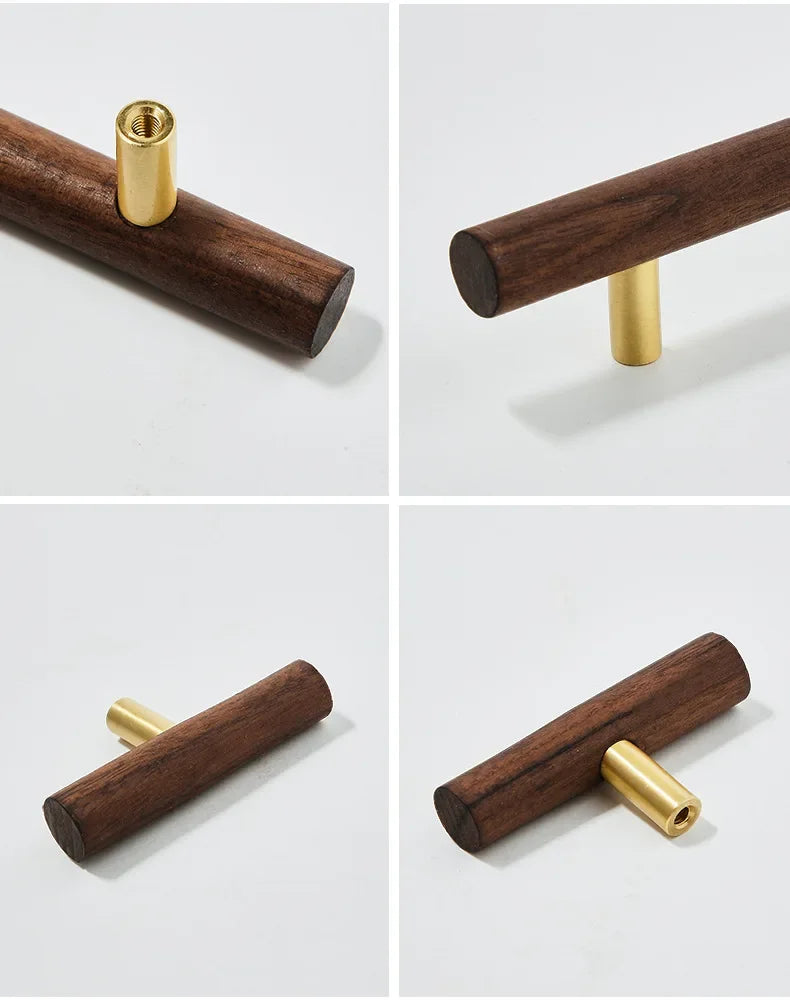 Walnut and Brass Furniture Handles Modern Simple Style Wood Cabinet Knobs and Handles Anti-cracking and Anti-oxidation