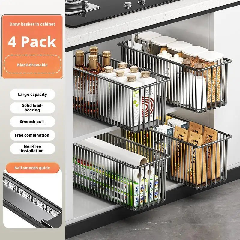 Pull Out Cabinet Organizer Basket Under The Sink Slide-out Drawer Storage Box Kitchen Sideboard Sliding Drawer Rack Shelf