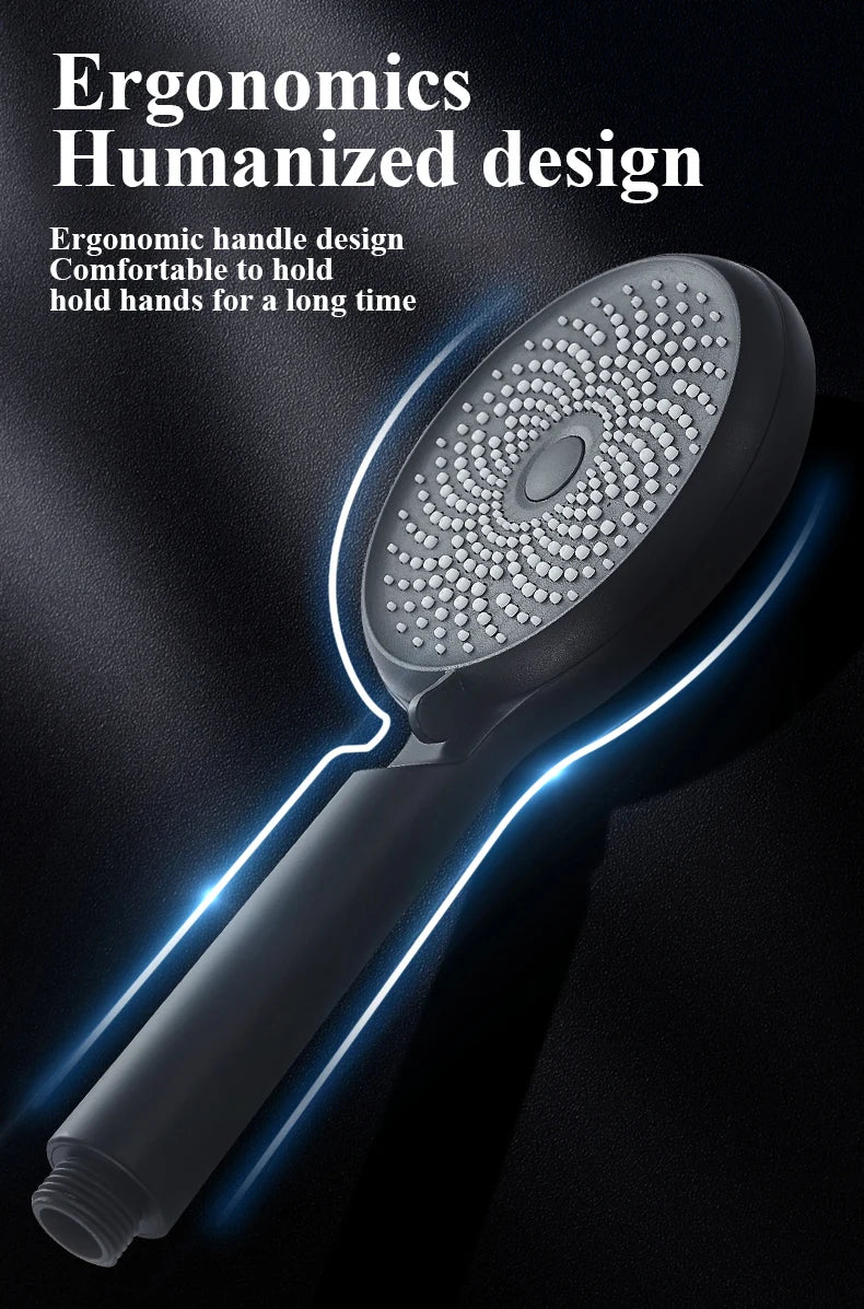 Shower Head 3 Mode Rainfall ABS Round High Pressure Turbo Spray Nozzle Adjustable Black Eco Shower Bathroom Accessories FR102