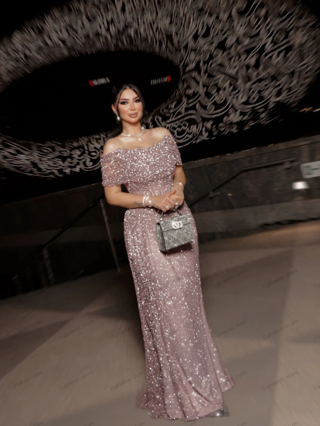 Glitter Evening Dresses Glamorous Prom Dress Off The Shoulder فساتين سهرة Sequin Appliques Elegant Vestidos De Gala Customized